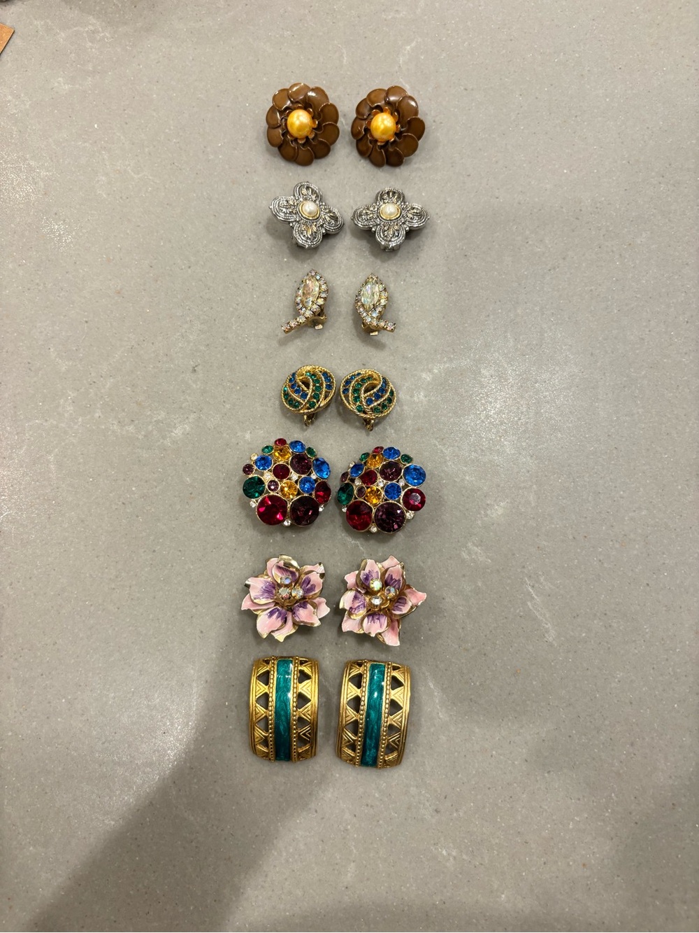 Assorted Women’s Floral and Gemtone Clip-On Earrings - Multicolor